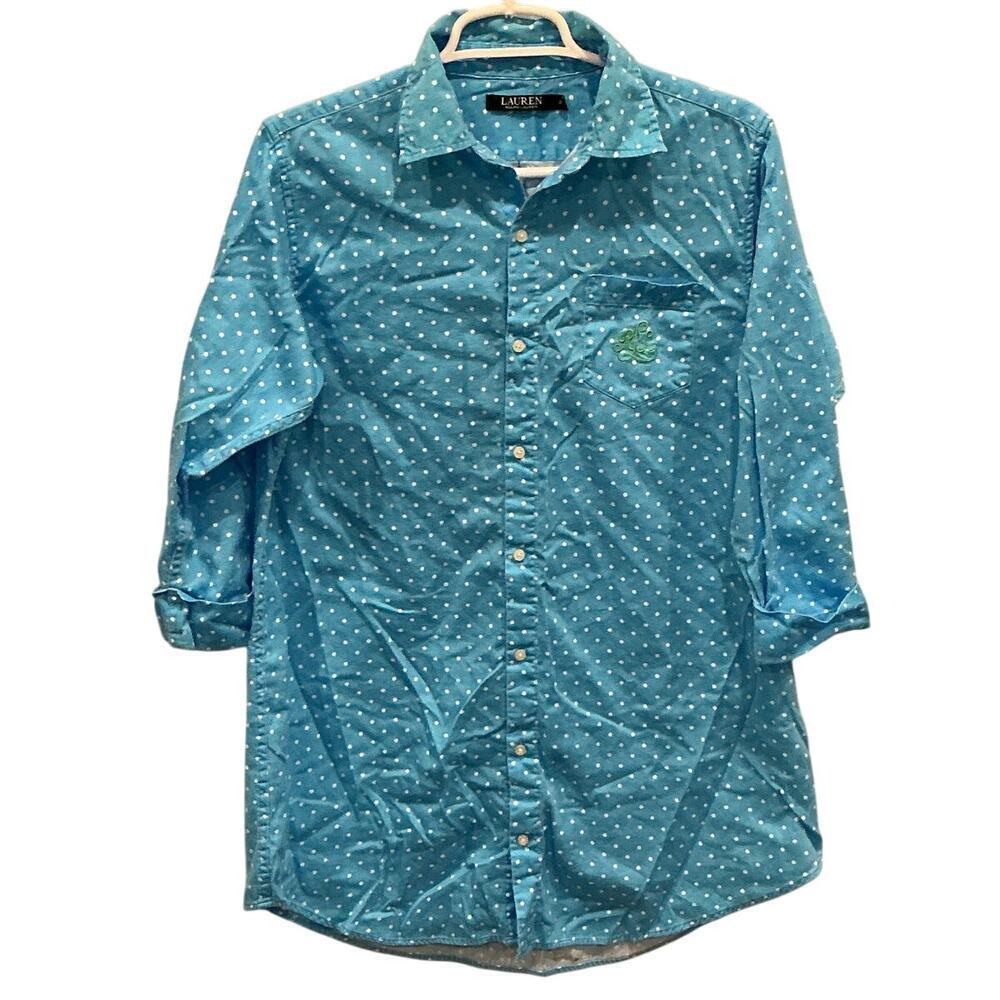 Lauren Ralph Lauren Women Sleep Shirt Size Small Nightgown Blue Polka Dot Preppy